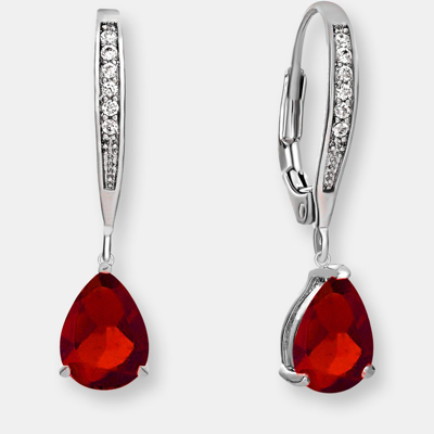 Genevive Sterling Silver White Gold Plating With Colored Cubic Zirconia Teardrop Earrings In Red
