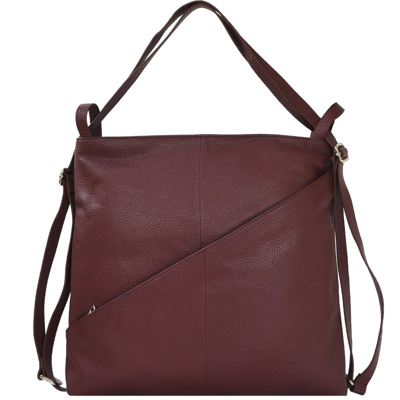 BRIX + BAILEY PLUM PREMIUM LEATHER CONVERTIBLE SHOULDER TOTE BACKPACK