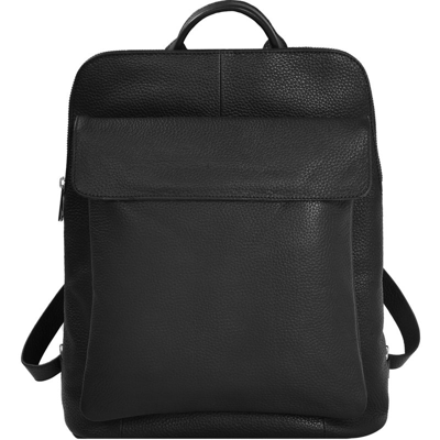 Brix + Bailey Black Premium Unisex Leather Flap Pocket Backpack