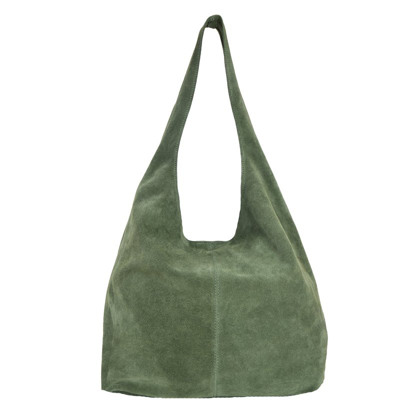 Brix + Bailey Olive Suede Premium Leather Hobo Boho Shoulder Bag In Green