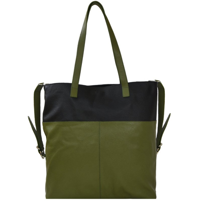 Brix + Bailey Olive And Black Two Tone Premium Leather Tote Shopper Bag In Green