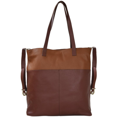Brix + Bailey Chocolate And Camel Two Tone Premium Leather Tote Shopper Bag In Brown