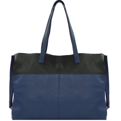 Brix + Bailey Royal Blue Two Tone Horizontal Premium Leather Tote Shopper Bag