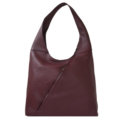 Brix + Bailey Maroon Zip Pocket Premium Leather Shoulder Hobo Bag In Red