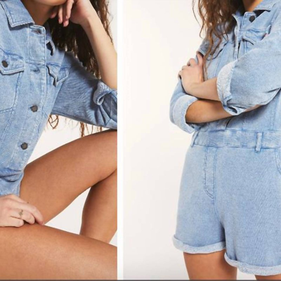 Z Supply Abbi Denim Romper In Blue