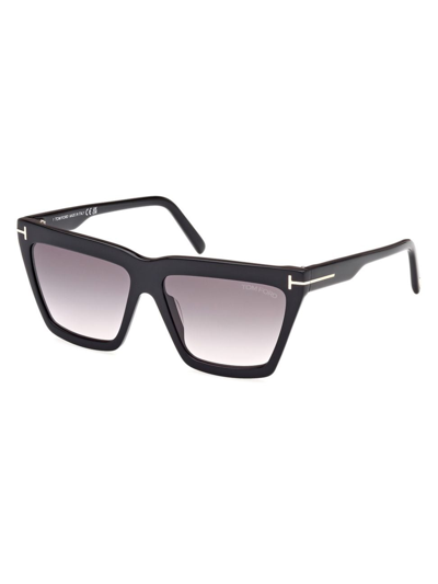 Tom Ford Eden 56mm Gradient Geometric Sunglasses In Black/gray Gradient