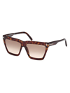 Tom Ford Eden 56mm Gradient Geometric Sunglasses In Dark Havana Brown Gradient