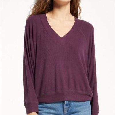 Z Supply Carly Brushed Rib V-neck Top In Purple