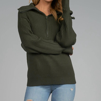 Elan F22 Sweater Zipper In Olive In Green