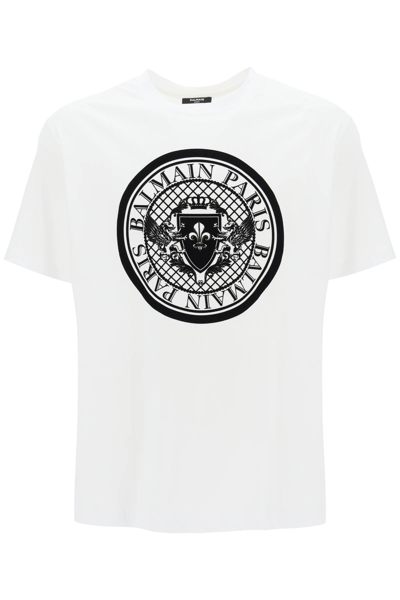 Balmain Logo徽章t恤 - 灰色 In White