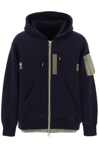 SACAI FULL ZIP HOODIE WITH CONTRAST TRIMS