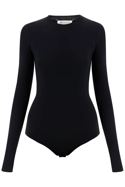 Maison Margiela Second Skin Long Sleeve Lycra Bodysuit In Black