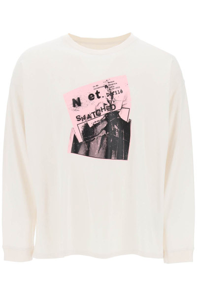 Maison Margiela Long-sleeved T-shirt With Print In Ice (white)