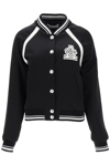 Alessandra Rich Satin Bomber Jacket With Logo Patch In Black (black)