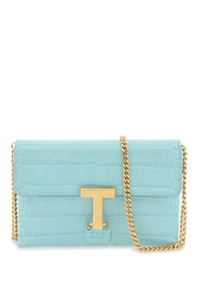Tom Ford Croco-embossed Leather Mini Bag In Pastel Turquoise (light Blue)
