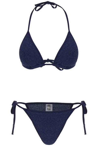 Hunza G Gina Bikini Set In Navy Silver (blue)