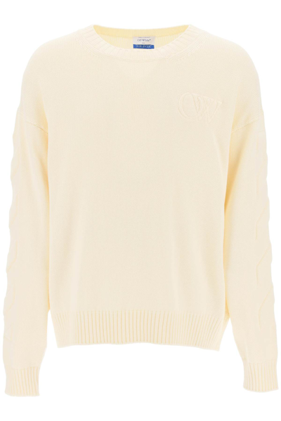 OFF-WHITE SWEATER WITH EMBOSSED DIAGONAL MOTIF