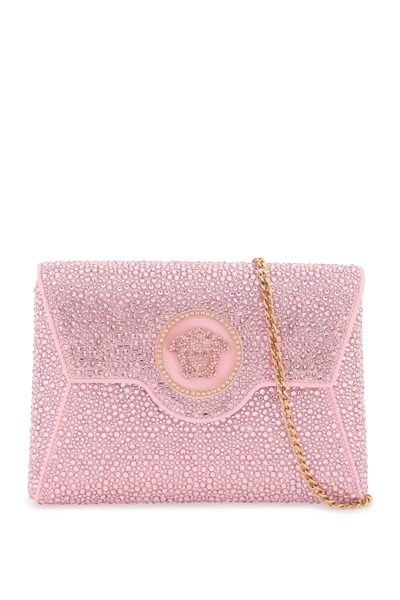 Versace La Medusa Envelope Clutch With Crystals In Pale Pink  Gold (pink)