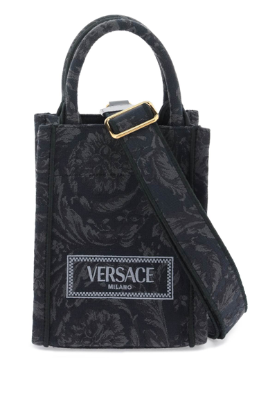 Versace Athena Barocco Mini Tote Bag In Black Black  Gold (black)