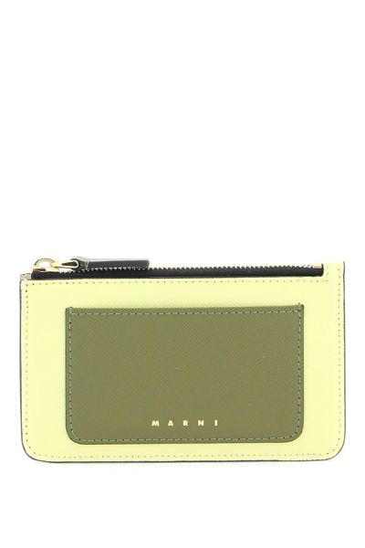 Marni Tricolor Zippered Cardholder In Vanilla Olive Soft Beige (yellow)