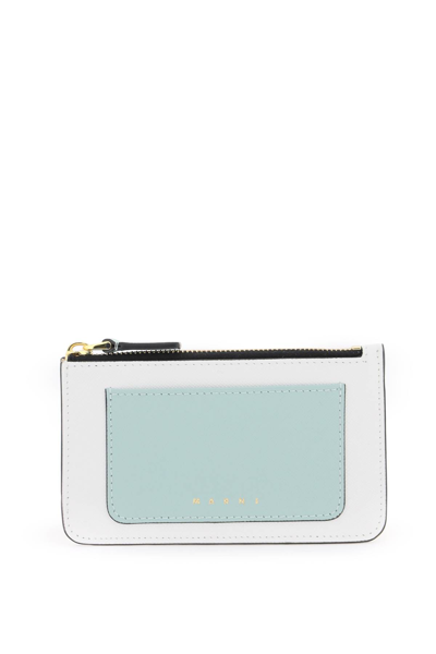 Marni Tricolor Zippered Cardholder In Cyan