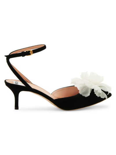Moschino Women's Cloud 50mm Suede Floral-embellished Ankle-strap Pumps In Nero