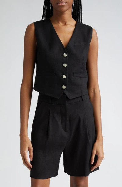 Veronica Beard Bennett Twill-linen Waistcoat In Black