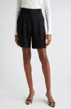 Veronica Beard Noemi Pleated Linen Shorts In Black