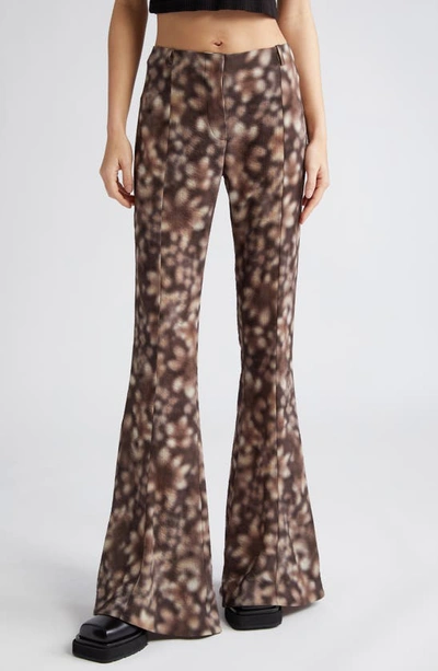 Acne Studios Printed Crepe Gauze Flared Trousers In Brown,beige