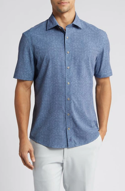 Johnnie-o Avin Knit Short Sleeve Button-up Shirt In Lake