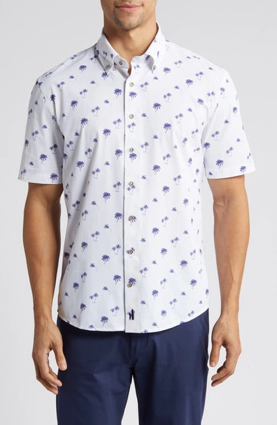 Johnnie-o Samana Hangin' Out Palm Tree Print Short Sleeve Stretch Button-down Shirt In White