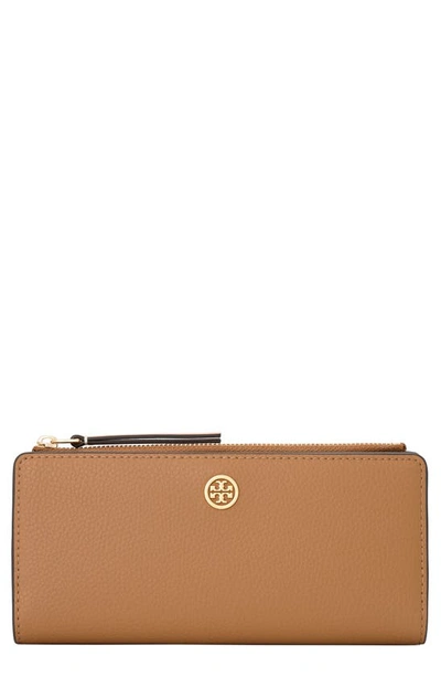 Tory Burch Robinson Slim Pebble Leather Bifold Wallet In Tigers Eye
