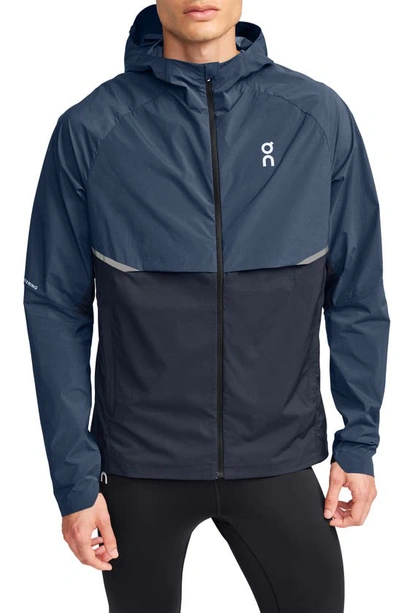 On Core Hooded Packable Running Jacket In Denim Navy