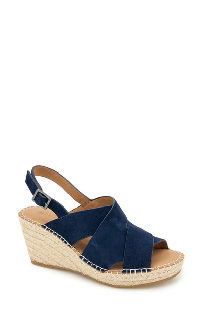 Gentle Souls By Kenneth Cole Claudia Slingback Espadrille Wedge Pump In Navy Suede