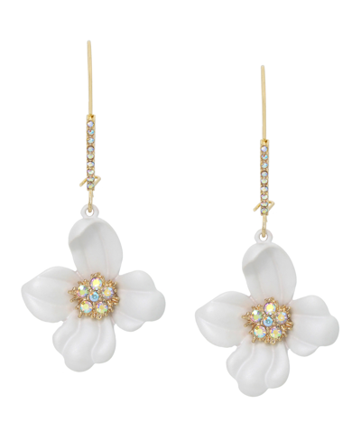 Betsey Johnson Faux Stone Flower Dangle Earrings In White,gold