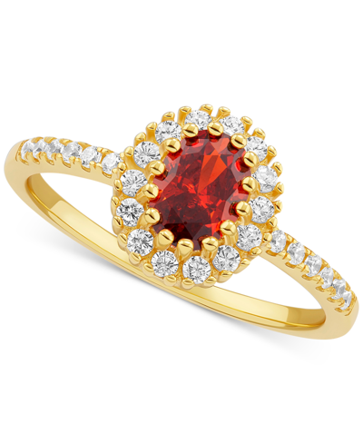 Giani Bernini Cubic Zirconia Oval Halo Ring In 18k Gold-plated Sterling Silver, Created For Macy's In Red
