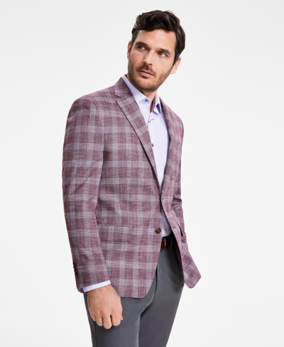 Michael Kors Men's Classic-fit Berry Plaid Sport Coat In Berry Burgundy