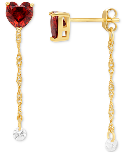 Giani Bernini Cubic Zirconia Red Heart & Dangle Front To Back Drop Earrings In 18k Gold-plated Sterling Silver, Cr