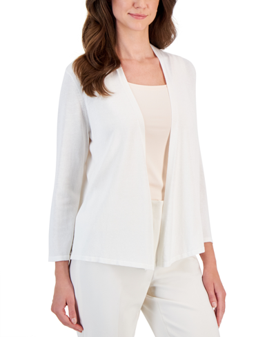 Kasper Women's Solid Soft-edge A-line Cardigan Sweater In Lily White