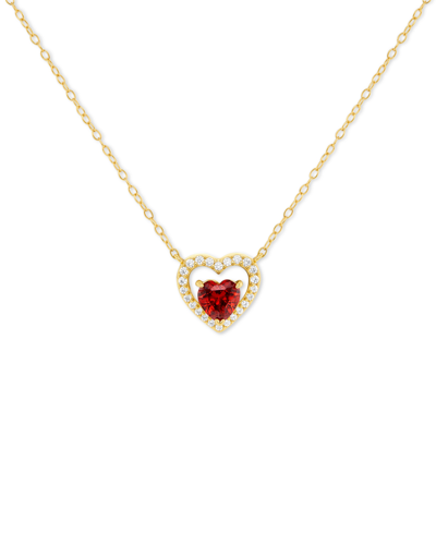 Giani Bernini Cubic Zirconia Heart In Heart Halo 18" Pendant Necklace In 18k Gold-plated Sterling Silver, Created In Red