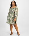 AND NOW THIS TRENDY PLUS SIZE SQUARE-NECK SMOCKED DRESS