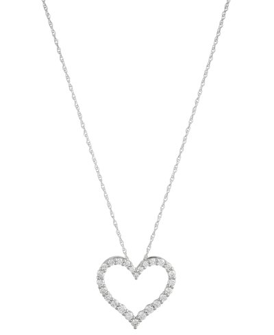 Macy's Diamond Open Heart Pendant Necklace (1/2 Ct. T.w.) In 14k White Gold, 16" + 2" Extender