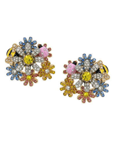 Betsey Johnson Faux Stone Daisy Cluster Earrings In Multi,gold