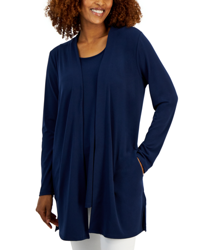 Jm Collection Women's Open Front Knit Cardigan, Created For Macy's In Intrepid Blue