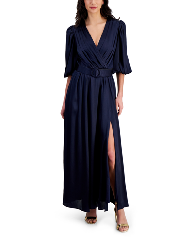 Taylor Women's Belted Satin Crinkle Crepe Dress In Midnight Navy