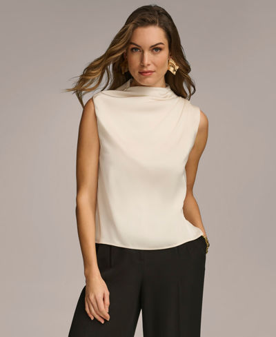 Donna Karan Women's Draped High Neck Sleeveless Top, Regular & Petite Sizes In Cream