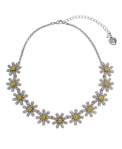 Betsey Johnson Faux Stone Daisy Bib Necklace In Yellow,rhodium