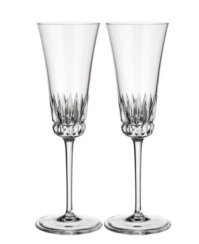 Villeroy & Boch Grand Royal Flute Glasses, Pair Of 2 In Clear