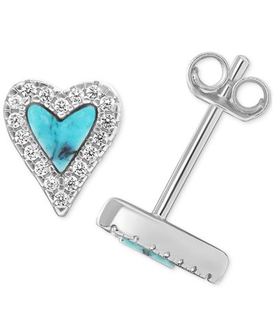 Giani Bernini Blue Stone & Cubic Zirconia Heart Halo Stud Earrings In Sterling Silver, Created For Macy's In Turquoise