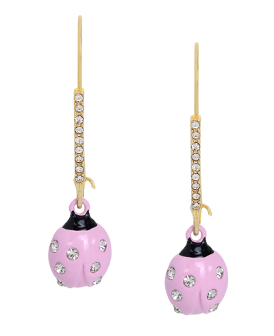 Betsey Johnson Faux Stone Ladybug Dangle Earrings In Pink,gold